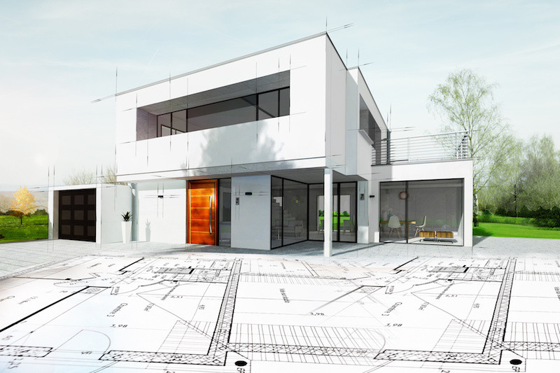 モダンなデザインの白い家